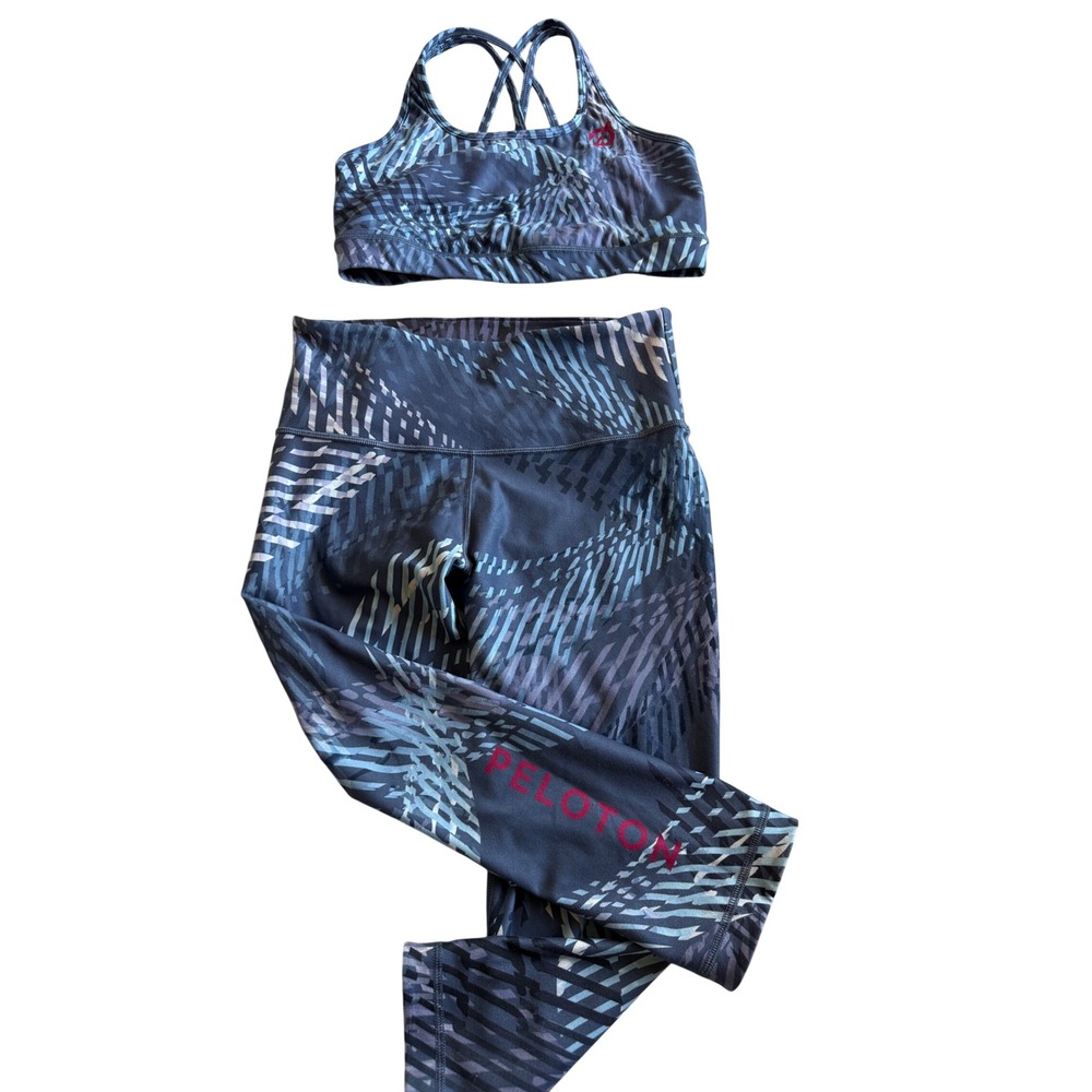 WITH Peloton Activewear Sports Bra Leggings Set L Blue Capri Workout Training